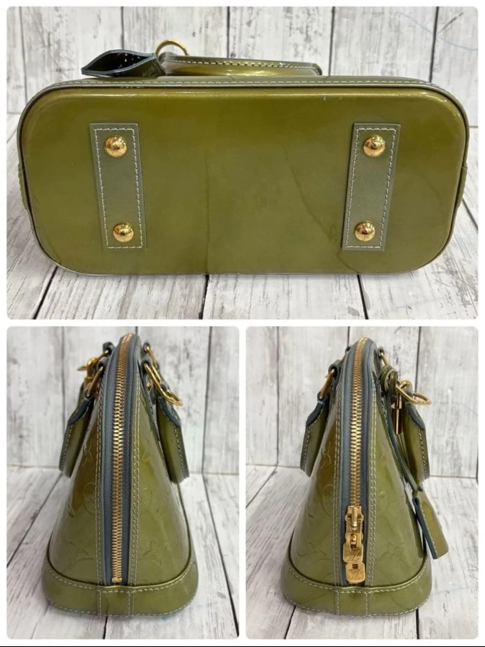 Louis Vuitton Olive Green Vernis Alma BB Handbag